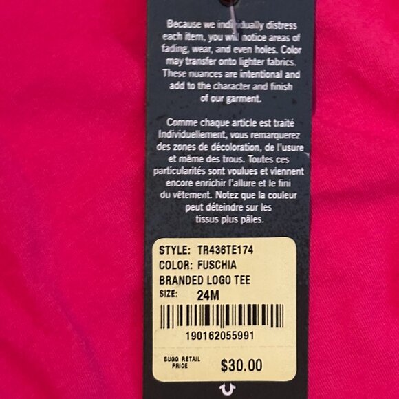 Girls True Religion Logo Tee. 24 months.  Fuschia.  NWT - Picture 2 of 4